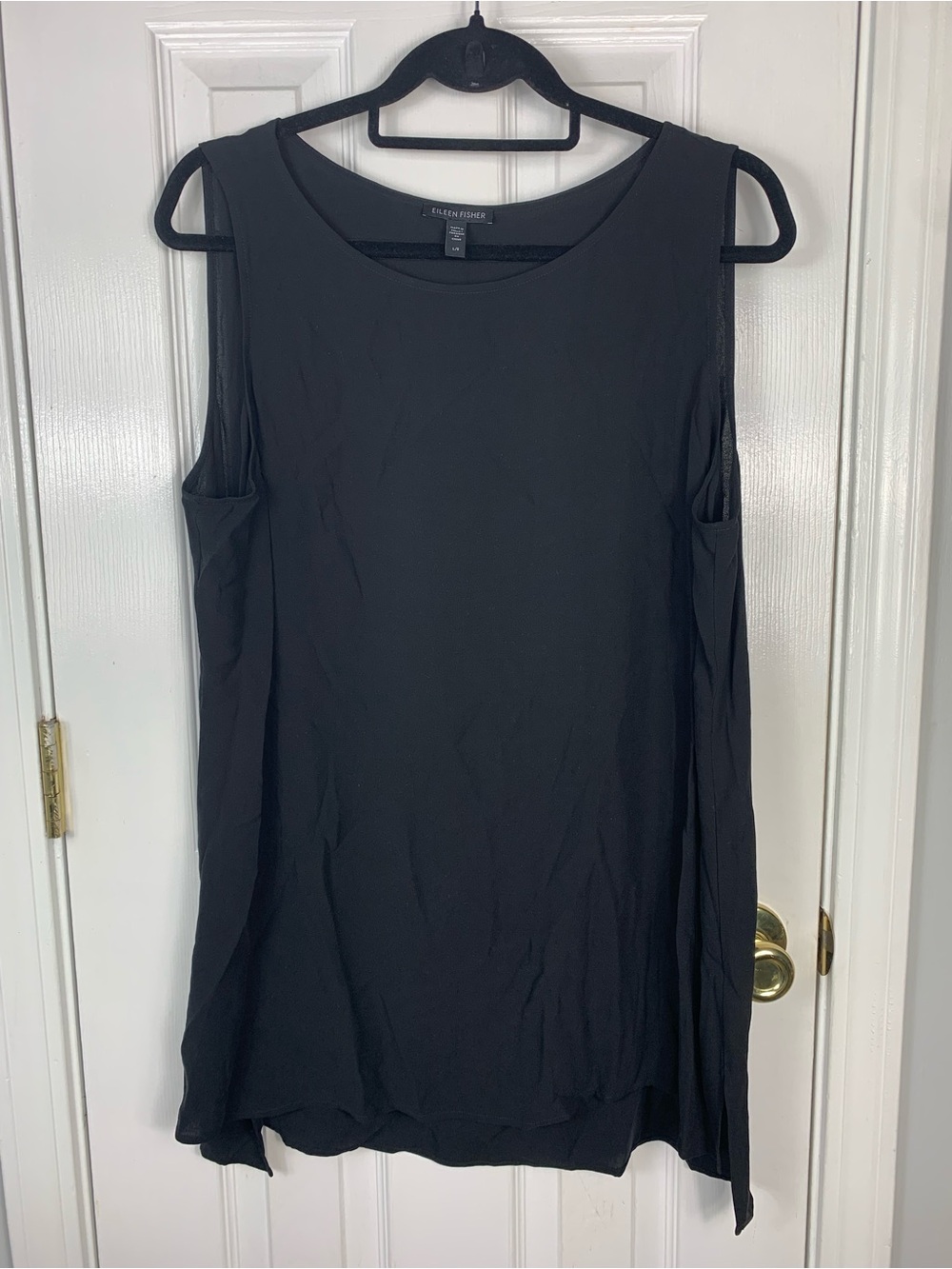 Eileen Fisher Black Sleeveless Silk Tank Top Size Large